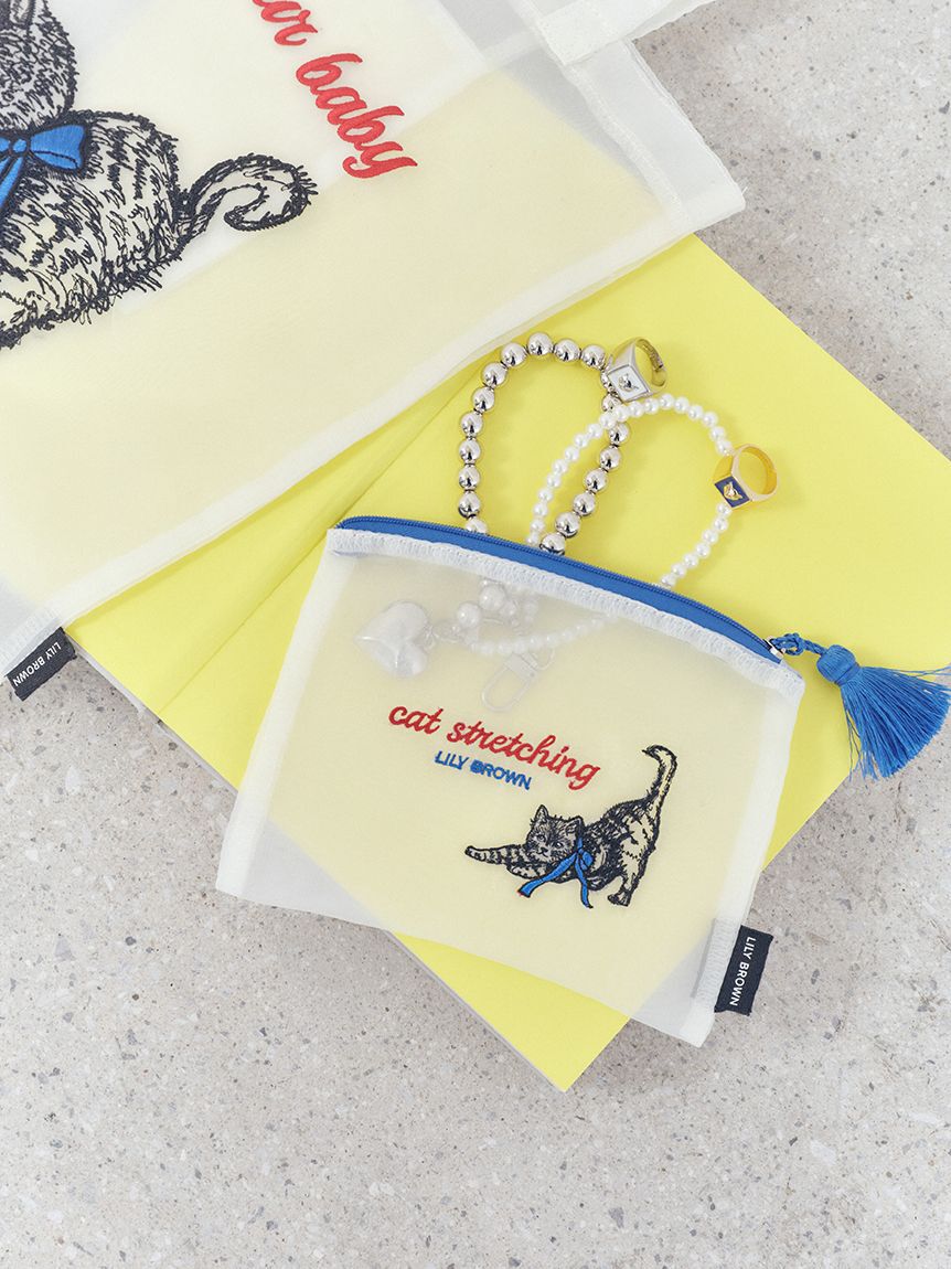 LILY BROWN「CAT刺繍シアーポーチ」|ポーチ|WHT