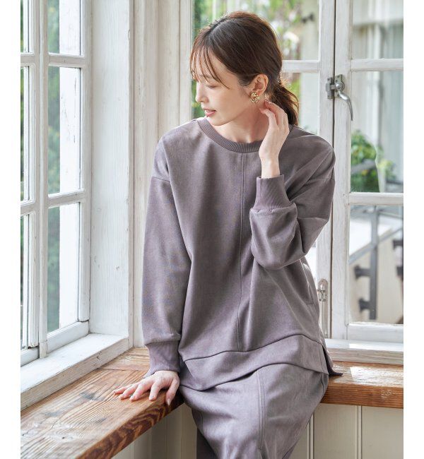 ikka「GOKU楽カットソー フェイクスエード裾スリットプルオーバー」|パーカー|