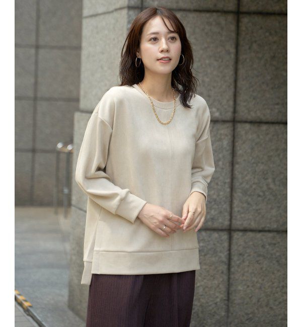 ikka「GOKU楽カットソー フェイクスエード裾スリットプルオーバー」|パーカー|