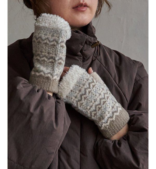 Lbc with Life「ジャガード指手先ファーニット」|手袋|ホワイト