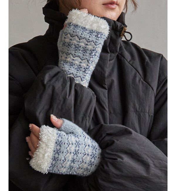 Lbc with Life「ジャガード指手先ファーニット」|手袋|ブルー