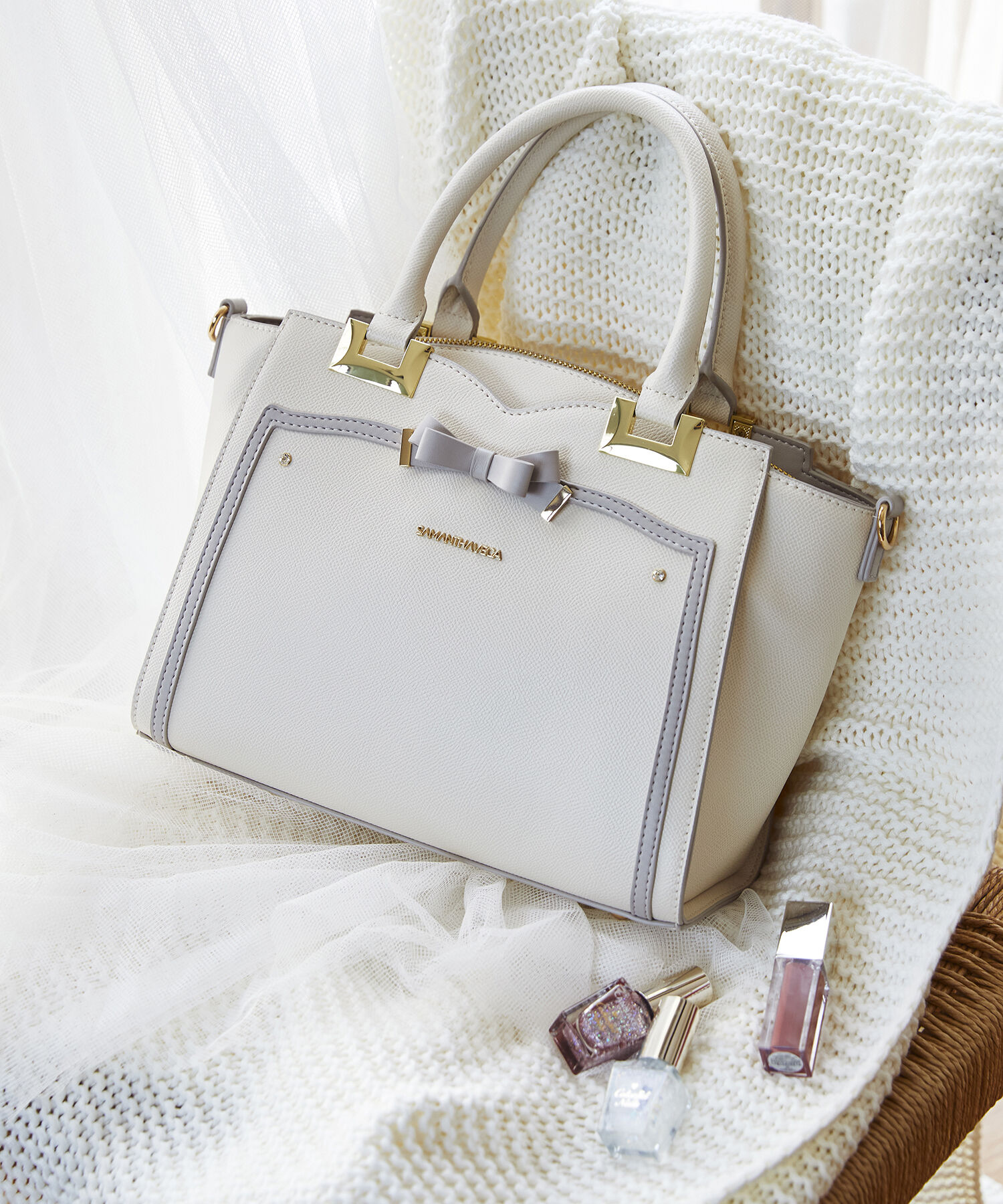 Samantha Vega「ソリッドリボントートバッグ」|ハンドバッグ|オフホワイト