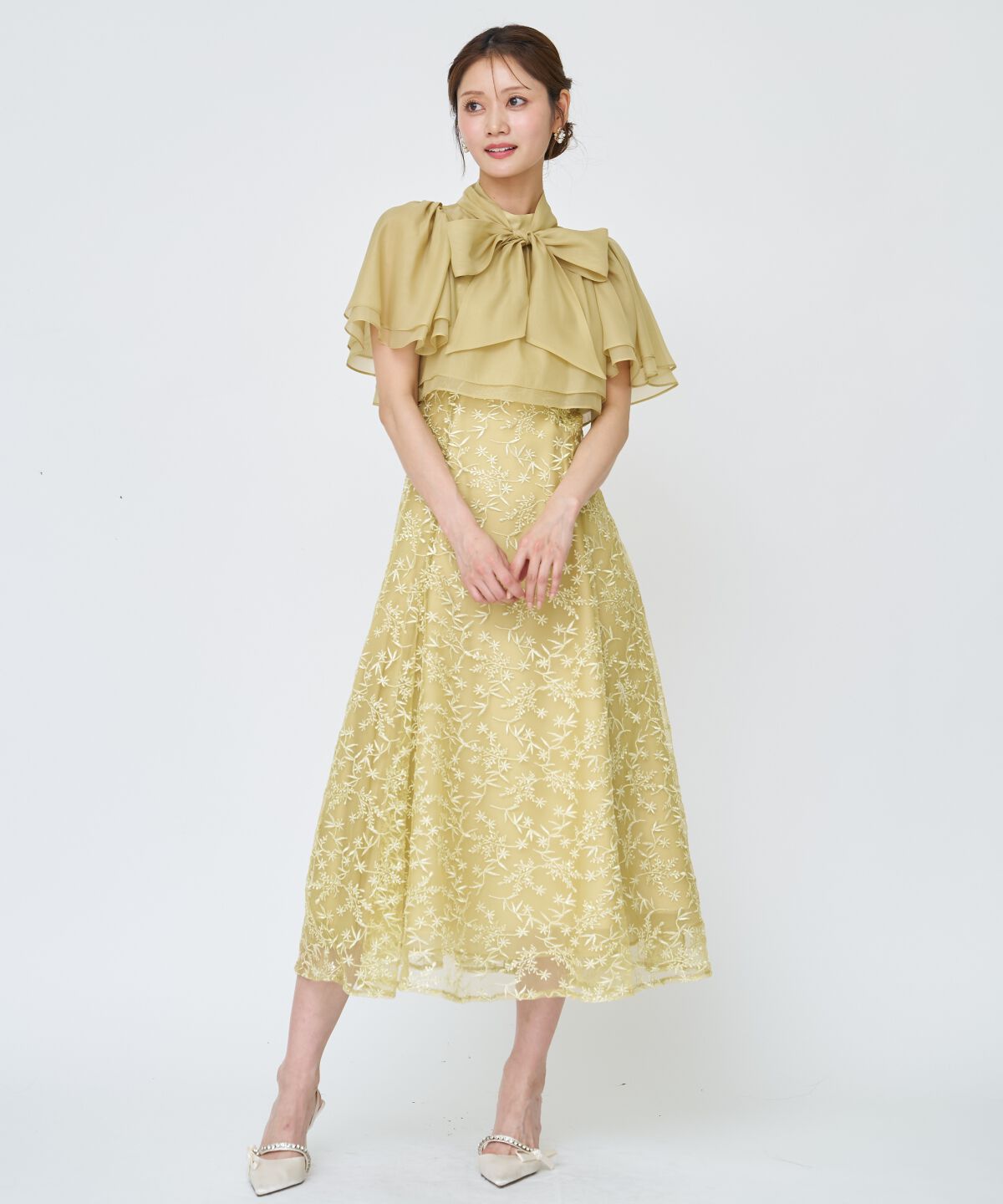 アンドクチュール「ラメボタニカルレースレイヤードドレス」|ドレス|