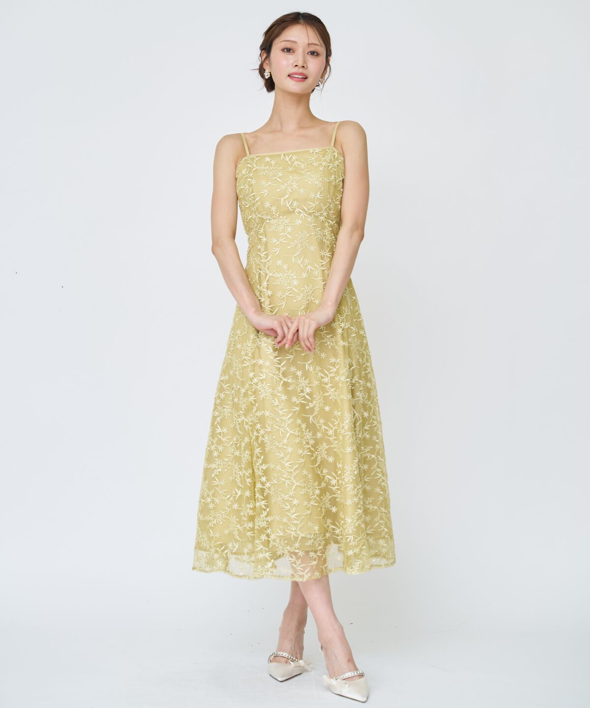 アンドクチュール「ラメボタニカルレースレイヤードドレス」|ドレス|