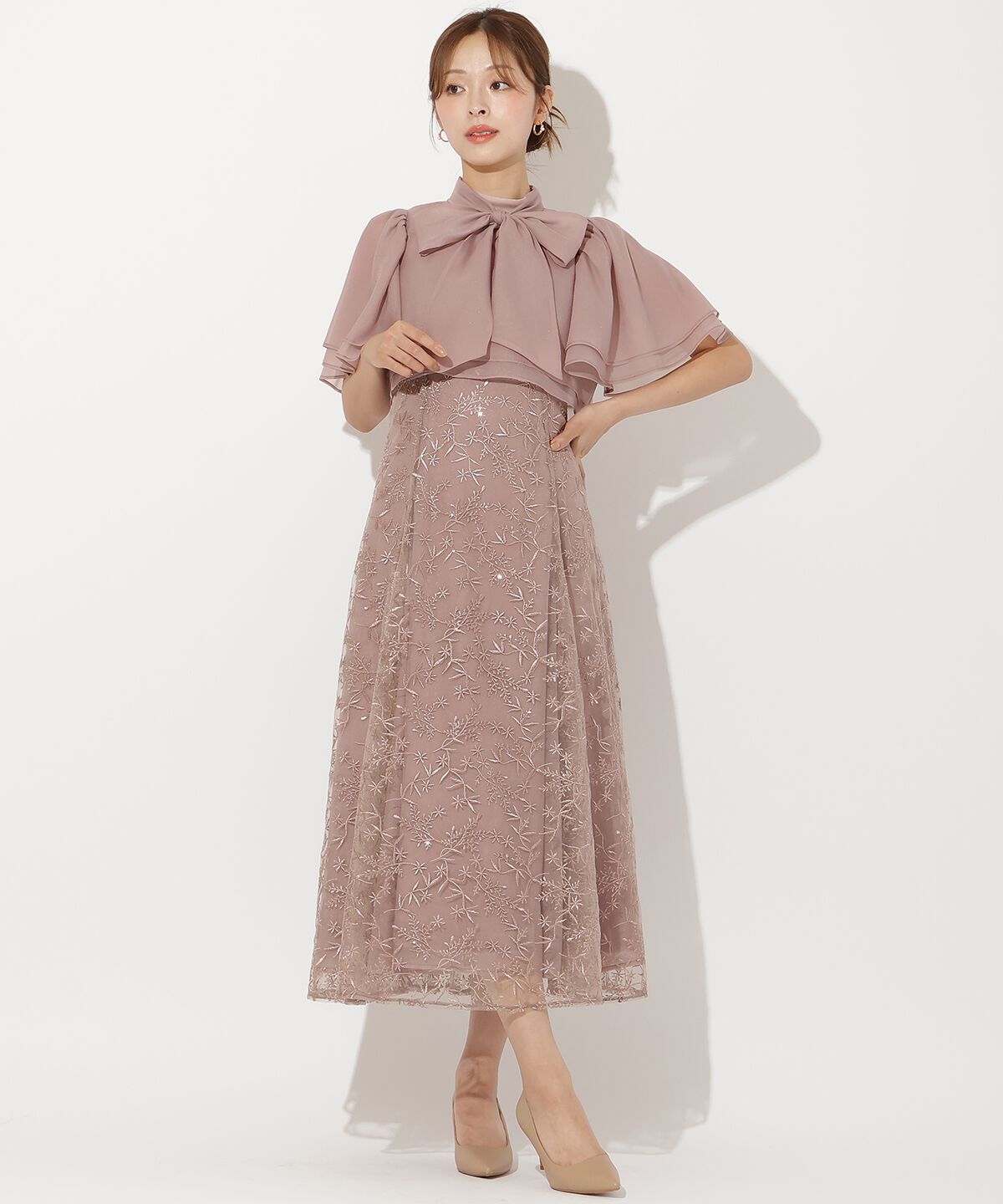 アンドクチュール「ラメボタニカルレースレイヤードドレス」|ドレス|