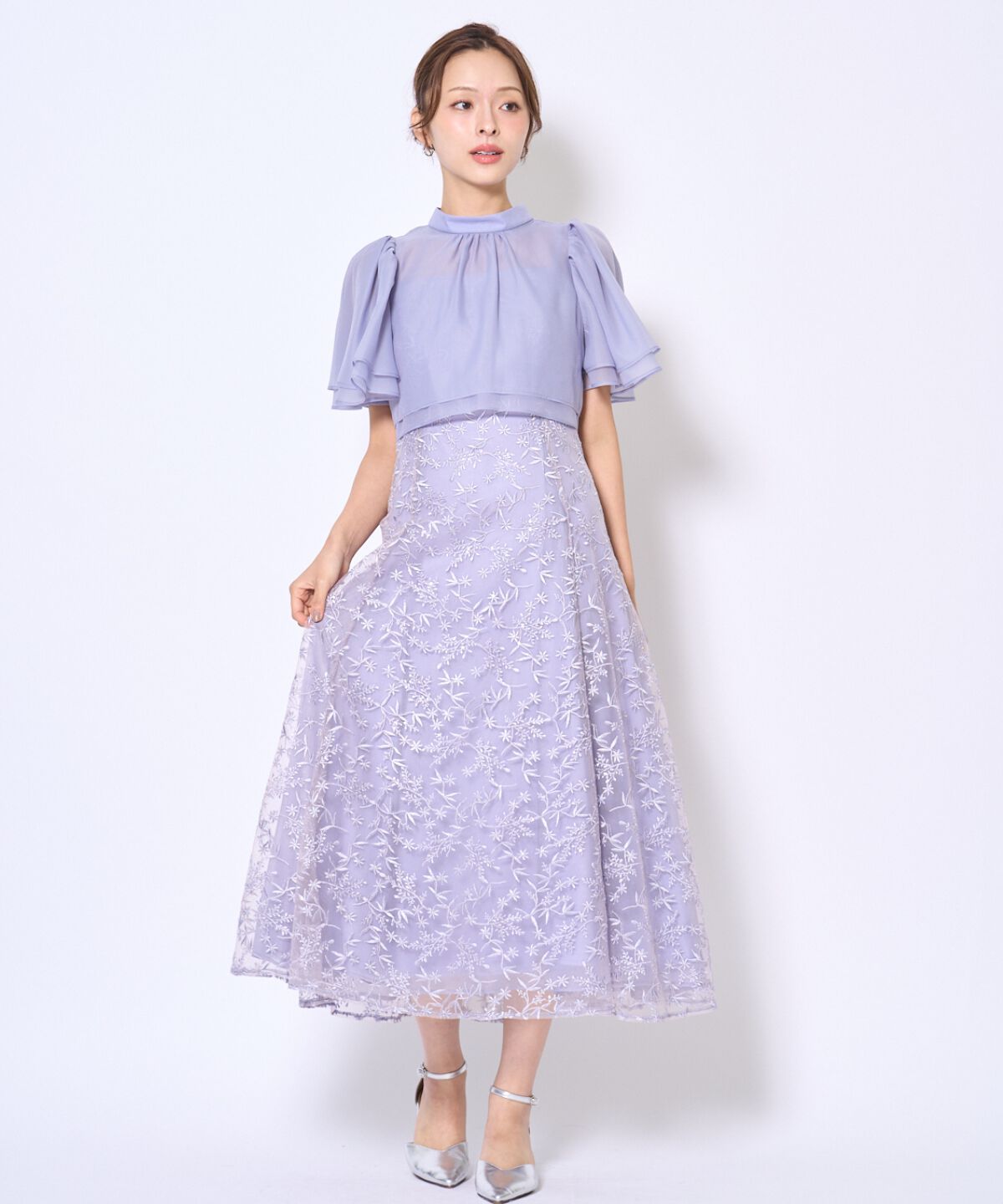 アンドクチュール「ラメボタニカルレースレイヤードドレス」|ドレス|