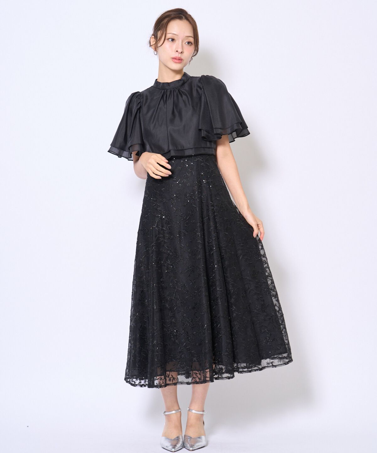 アンドクチュール「ラメボタニカルレースレイヤードドレス」|ドレス|