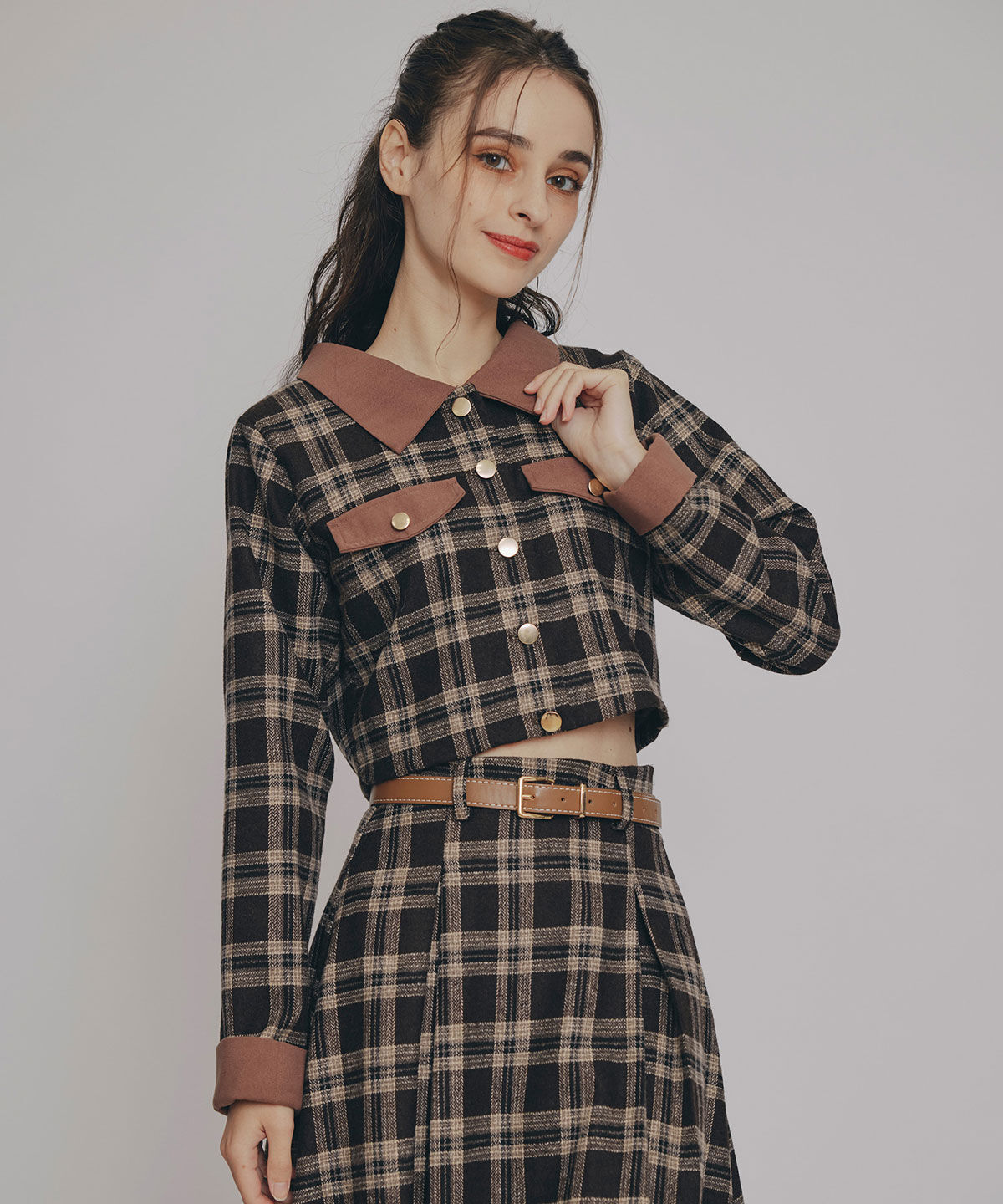 REDYAZEL「クラシカルチェックコンパクトシャツ&times;ロングスカートセットアップ」|ワンピース|