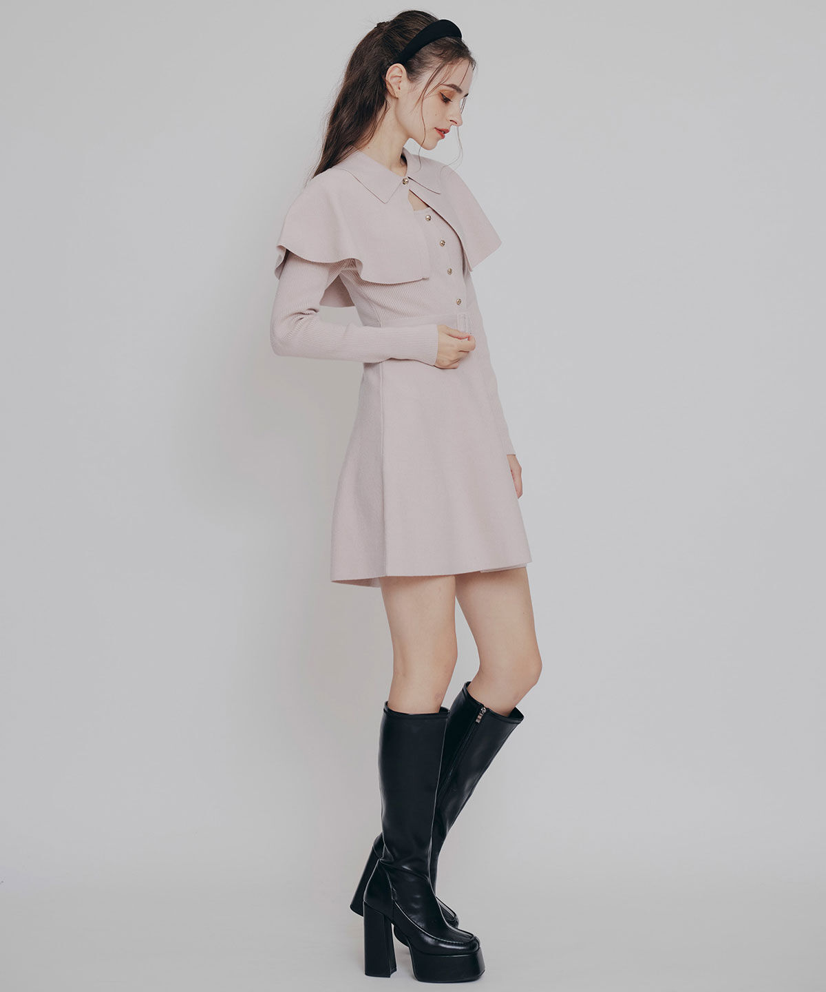 REDYAZEL「ケープSETニットフレアミニワンピース」|ワンピース|