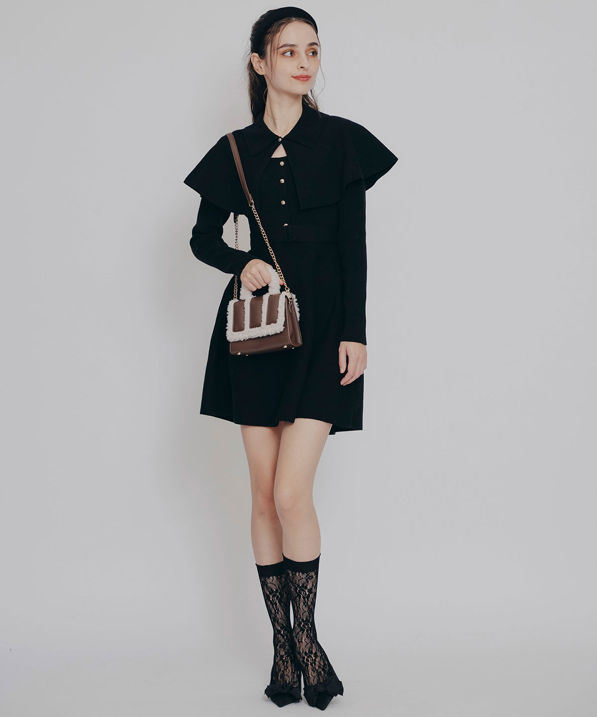 REDYAZEL「ケープSETニットフレアミニワンピース」|ワンピース|