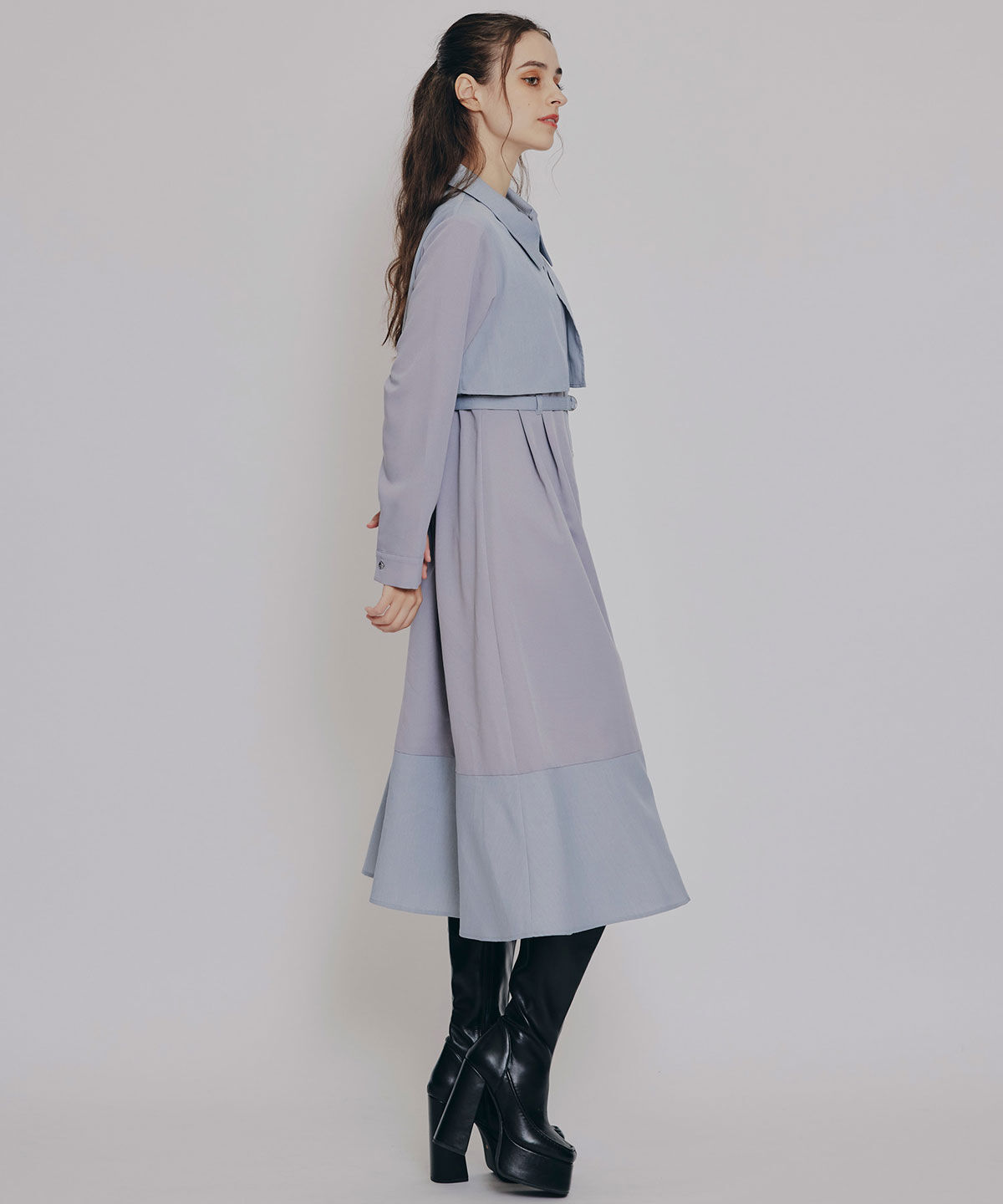 REDYAZEL「カラーブロッキングシャツロングフレアワンピース」|ワンピース|