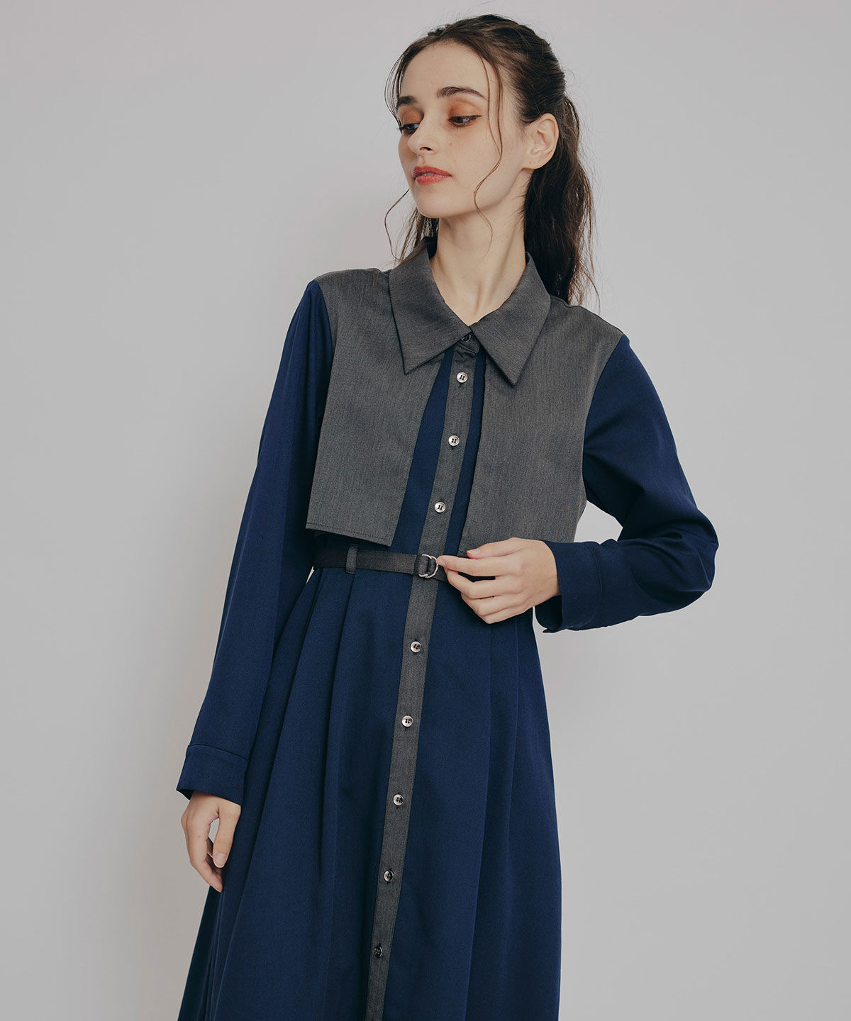 REDYAZEL「カラーブロッキングシャツロングフレアワンピース」|ワンピース|