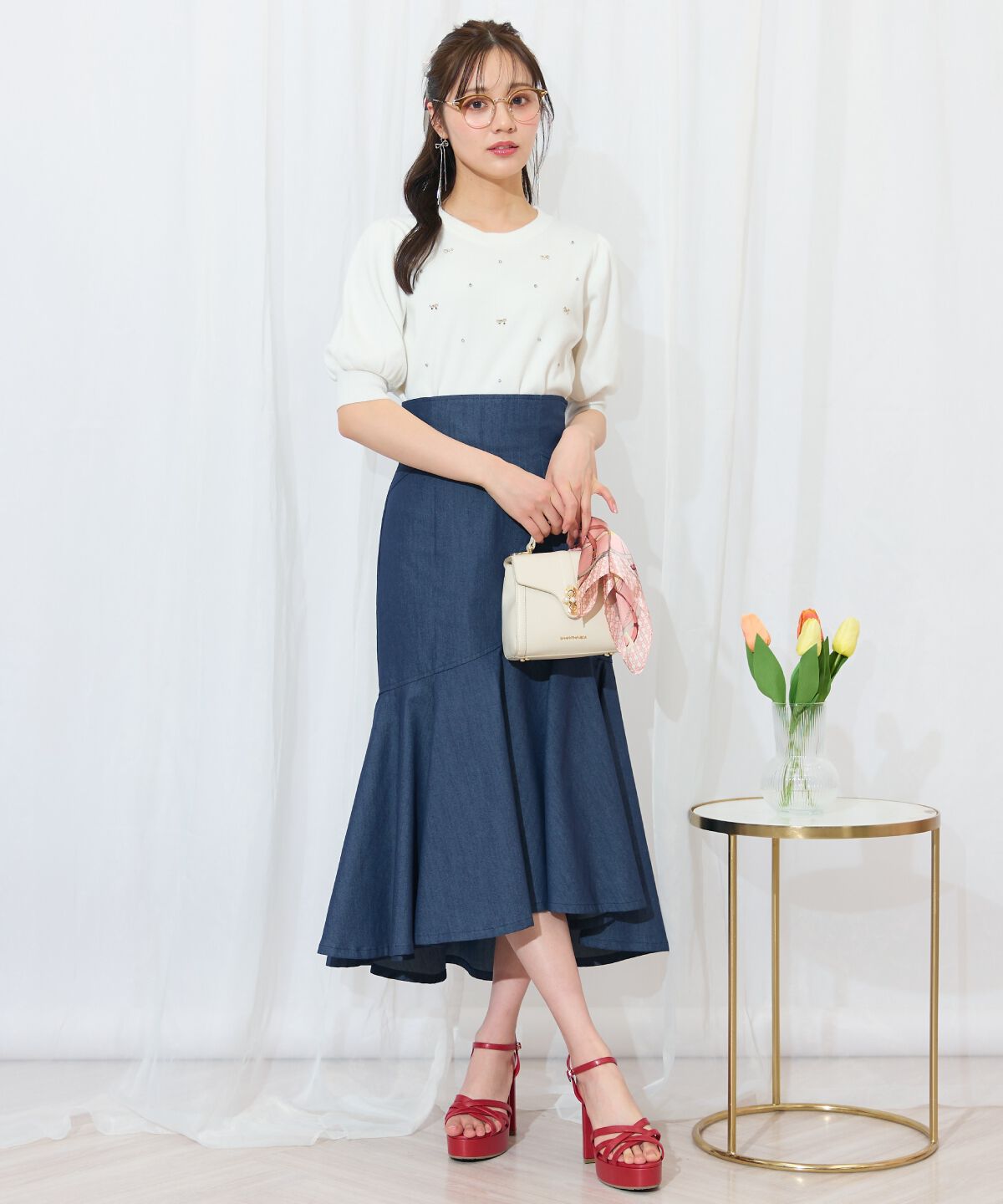 WILLSELECTION「ビジュー＆リボンパーツニットプルオーバー」|ニット・セーター|