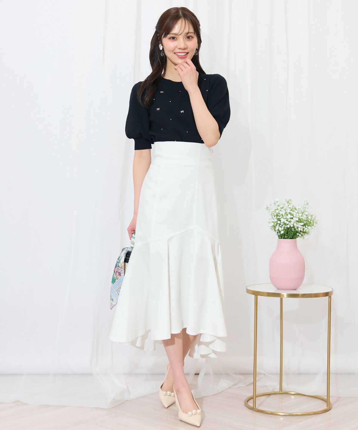 WILLSELECTION「ビジュー＆リボンパーツニットプルオーバー」|ニット・セーター|