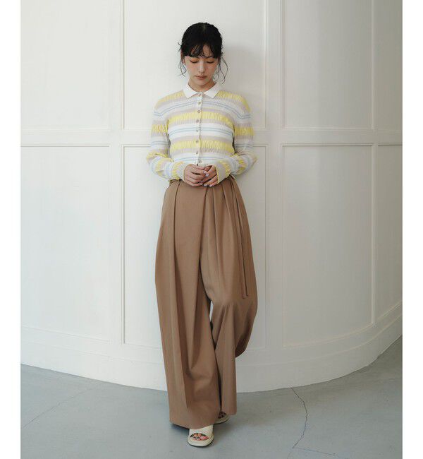 EMMEL REFINES「＜EMMEL REFINES＞EM ダブルベルト ラップライク パンツ」|チノ|BEIGE