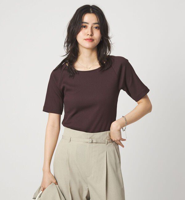 UNITED ARROWS green label relaxing「ブライトリブ ボートネック 5分袖 プルオーバー カットソー」|Tシャツ・カットソー|DK.BROWN