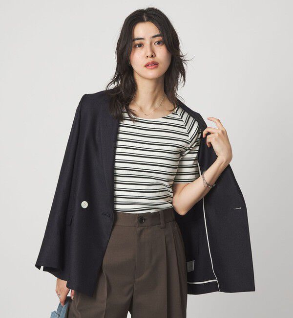 UNITED ARROWS green label relaxing「ブライトリブ ボートネック 5分袖 プルオーバー カットソー」|Tシャツ・カットソー|