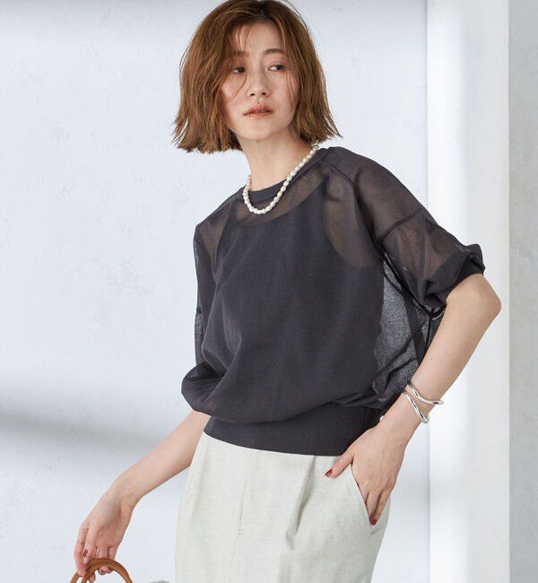 SHIPS for women「〈手洗い可能〉シアー ラメ 半袖 サマー ニット」|ニット・セーター|