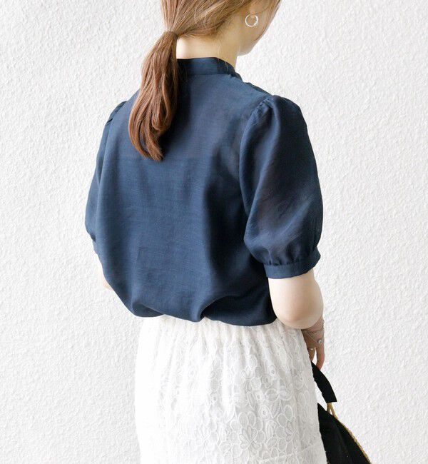 SHIPS any「SHIPS any:〈手洗い可能〉シアー フリル バンドカラー パフ シャツ ブラウス」|シャツ・ブラウス|