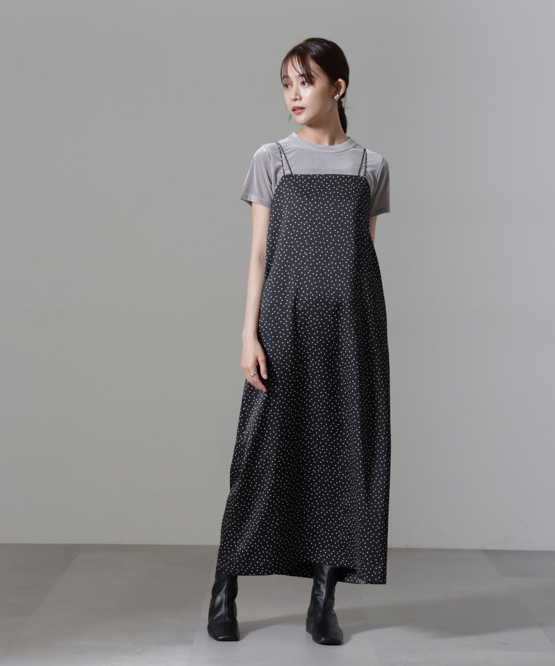 nano･universe「ドットプリントサテンキャミワンピース」|ワンピース|