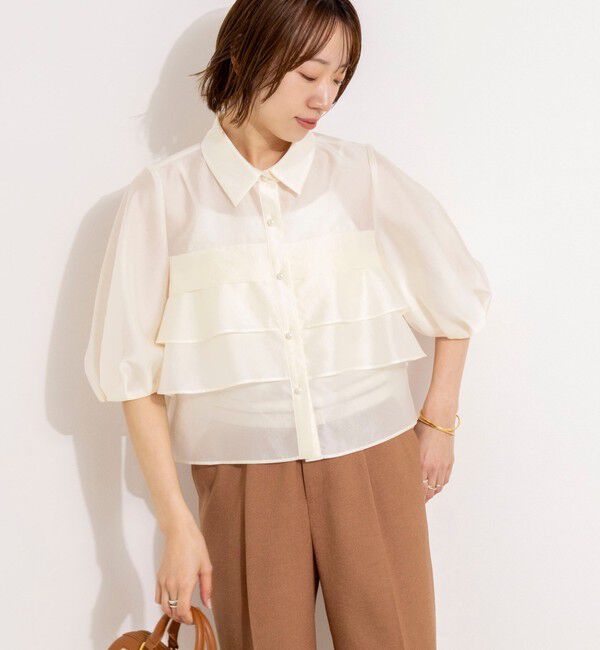 NOLLEY'S「シアーシルキーパール釦フリルブラウス」|シャツ・ブラウス|