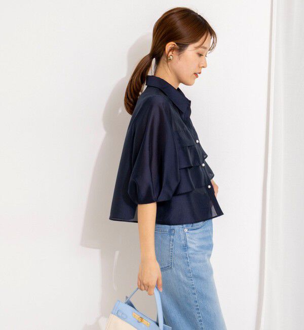 NOLLEY'S「シアーシルキーパール釦フリルブラウス」|シャツ・ブラウス|