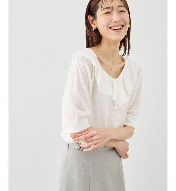 Rope&rsquo;Picnic「5分袖フリルニット」|ニット・セーター|