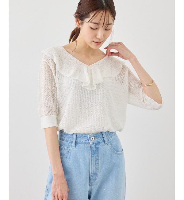 Rope&rsquo;Picnic「5分袖フリルニット」|ニット・セーター|