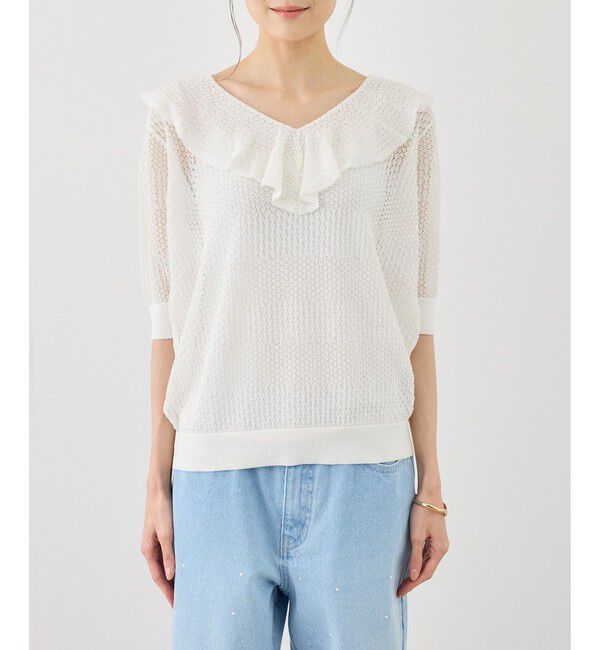 Rope&rsquo;Picnic「5分袖フリルニット」|ニット・セーター|