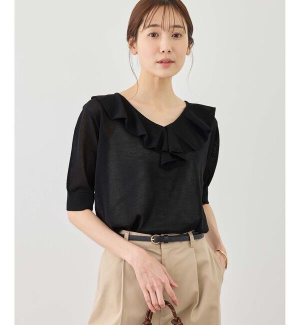 Rope&rsquo;Picnic「5分袖フリルニット」|ニット・セーター|