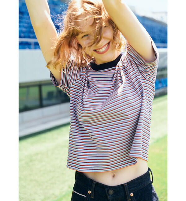 GYMPHLEX「Gymphlex | マルチボーダー クルーネック半袖Tシャツ WOMEN」|Tシャツ・カットソー|