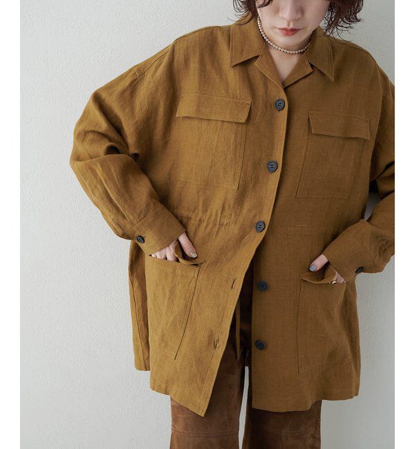  「リネンポケットジャケット」|テーラードジャケット|キャメル