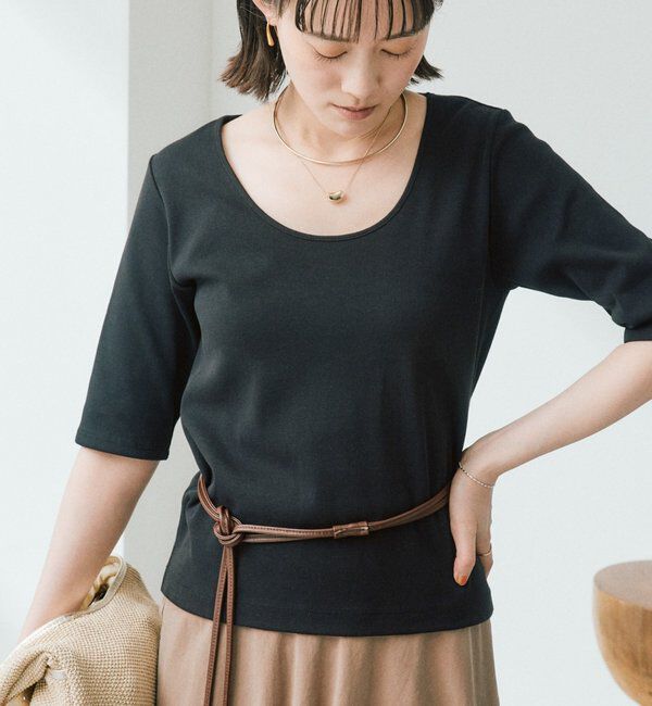  「【接触冷感/透湿/紫外線防止】5分袖フライスTee」|Tシャツ・カットソー|ブラック