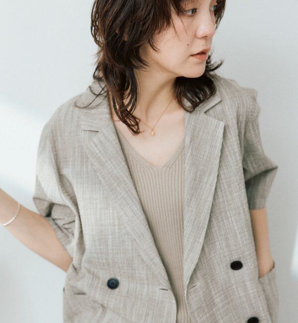  「予約【こなれた印象に】バンピーチェックハーフスリーブジャケット」|テーラードジャケット|