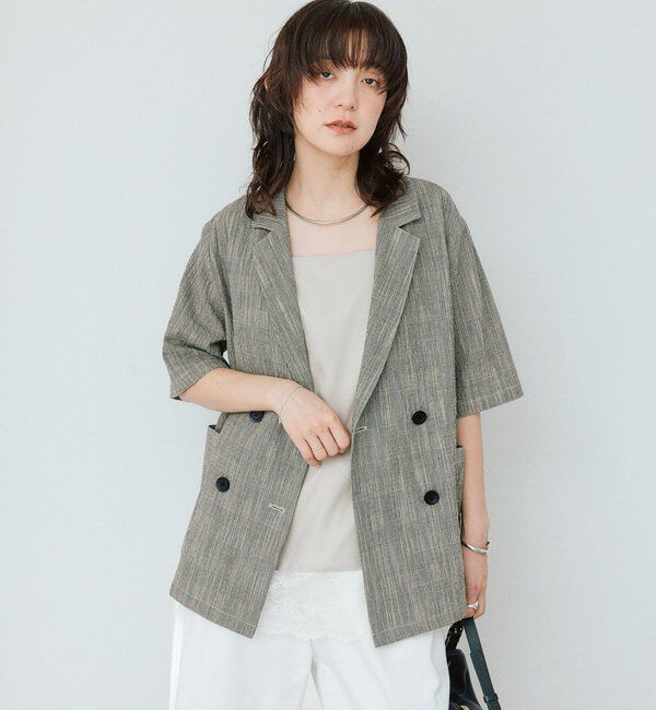  「予約【こなれた印象に】バンピーチェックハーフスリーブジャケット」|テーラードジャケット|