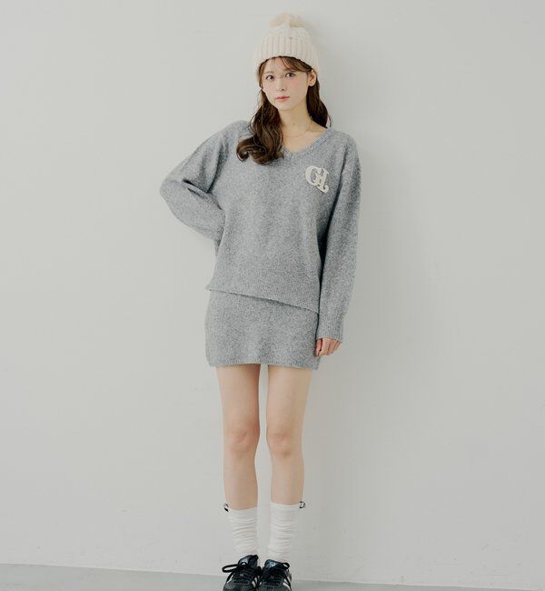  「【セットアップ対応】胸ロゴVネックルーズニット」|ニット・セーター|