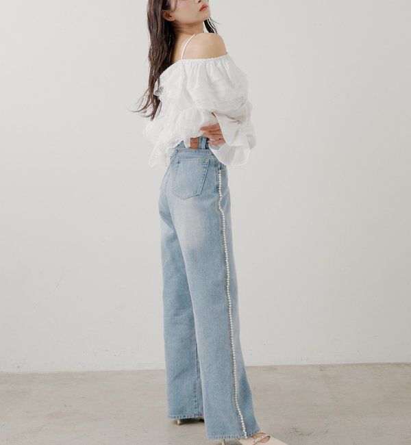  「【SALON by Chico】サイドパールラインカーブデニム」|デニム|