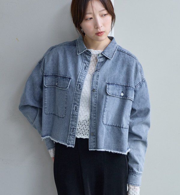  「デニムオーバーショートシャツ」|シャツ・ブラウス|ブルー