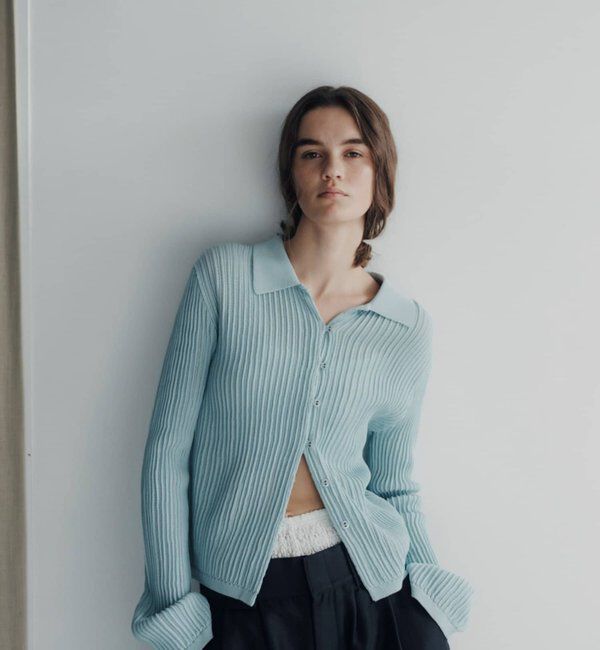  「【Pasterip】 Polo knit summer cardigan」|カーディガン|サックスブルー