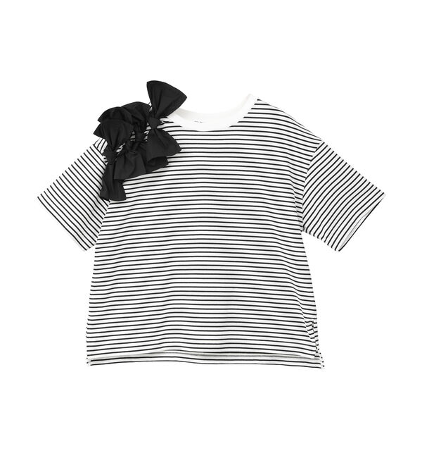 TIARA「ショルダーリボンTシャツ」|Tシャツ・カットソー|ホワイト&times;ブラック