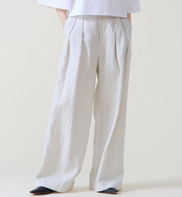 TIARA「リネンタックワイドパンツ」|その他|ベージュ