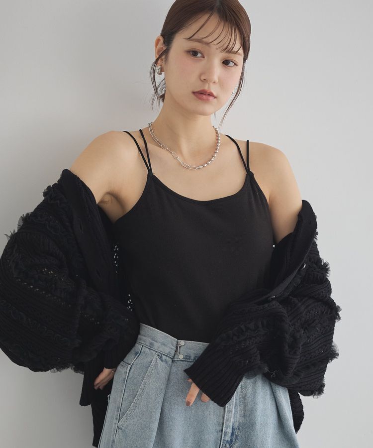 earth music&ecology「クロスストラップカップ付キャミソール」|キャミソール|Black
