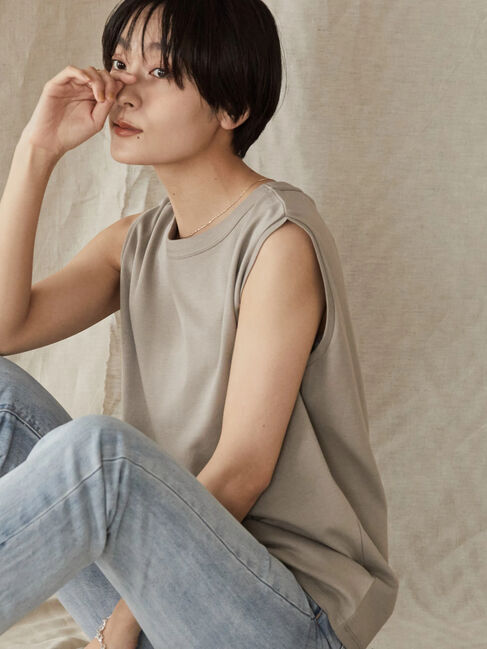  「ノースリーブカットプルオーバー」|Tシャツ・カットソー|グレーベージュ