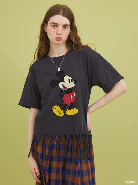  「裾フリンジ半袖カットプルオーバー/Mickey」|Tシャツ・カットソー|