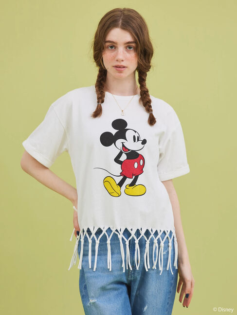  「裾フリンジ半袖カットプルオーバー/Mickey」|Tシャツ・カットソー|