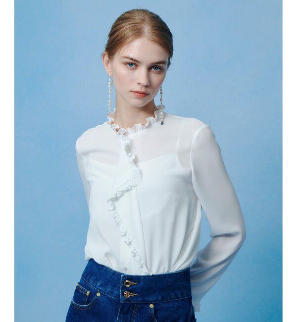 LOULOU WILLOUGHBY「【LOULOU WILLOUGHBY】ヘムフリルドレープブラウス」|シャツ・ブラウス|オフホワイト