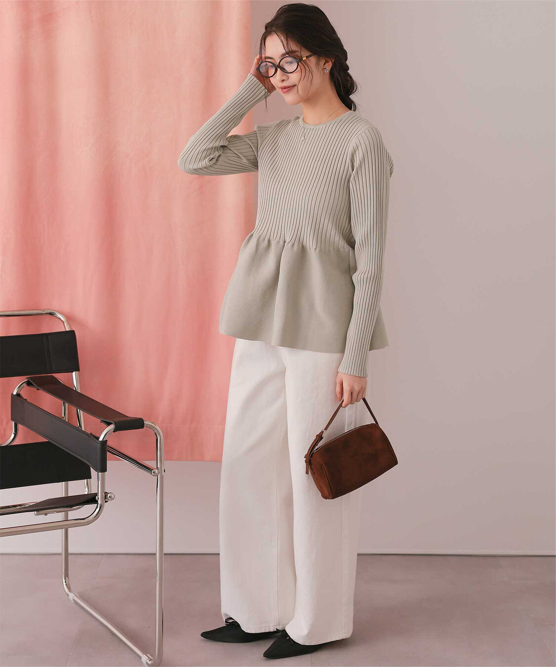 titivate「前後2wayヘンリーネックペプラムニットトップス」|ニット・セーター|