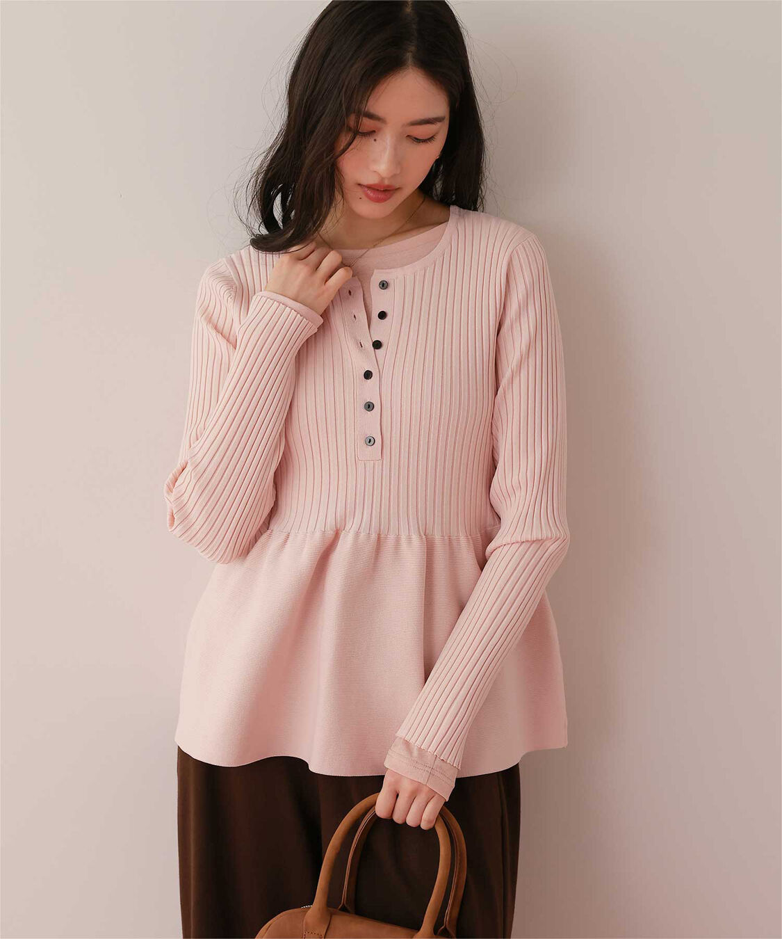 titivate「前後2wayヘンリーネックペプラムニットトップス」|ニット・セーター|ライトピンク