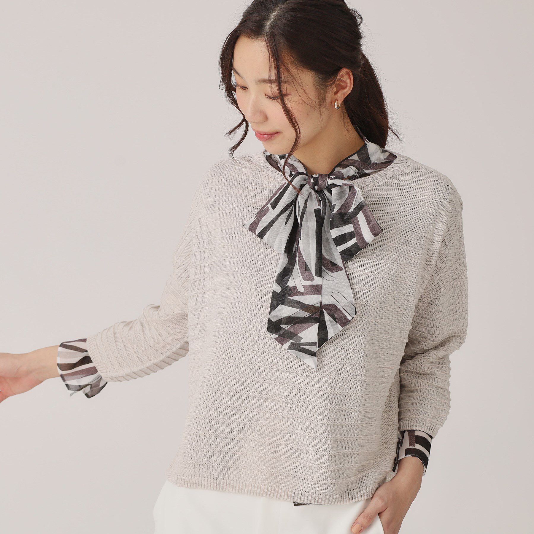 COUP DE CHANCE「【洗える／日本製】ざっくり編み柄ニットトップス」|ニット・セーター|ライトグレー(011