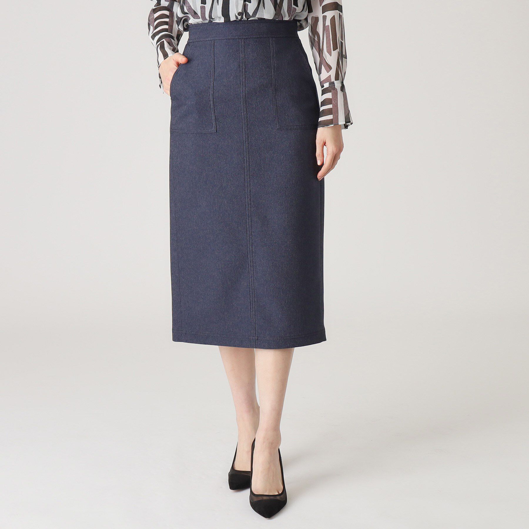 COUP DE CHANCE「【洗える／日本製】デニム調ナロータイトスカート」|スカート|ネイビー(094)
